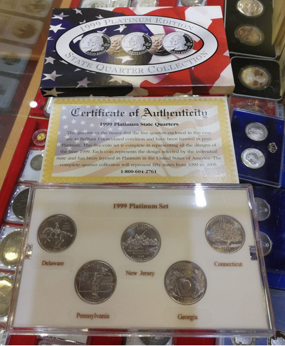 Ee.uu 1999 Set De 5 Monedas 1/4 Dolar Serie Platino C/ Cert.