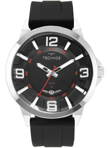 Relógio Technos Masculino Prata Preto Silicone 2117lbn/8p