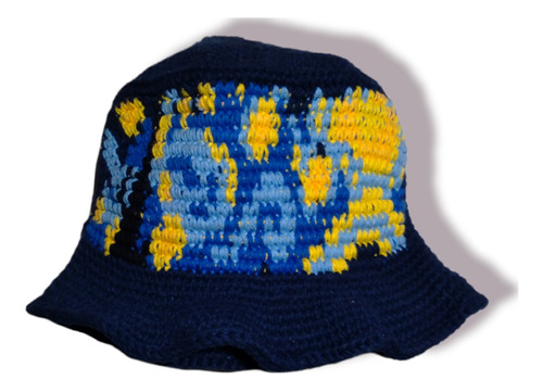 Piluso Tejido Crochet. Bucket Hat Van Gogh Noche Estrellada
