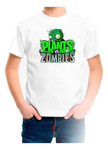 Polera Estampada Algodon Niño Juego Plants Vs. Zombies1