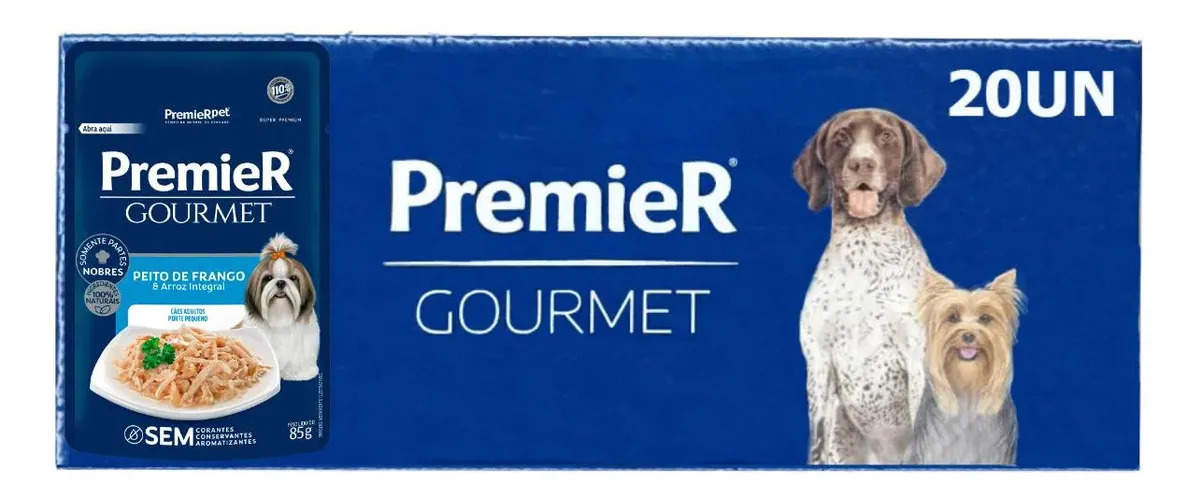 Sachê Premier Gourmet Frango para Cães Adultos de Raça Pequena, Kit com 20 de 85g