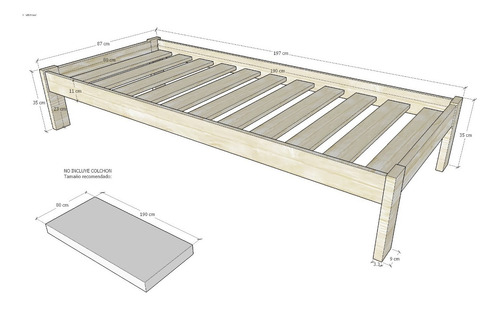 Imagen 2 de 7 de Cama Sencilla En Madera Natural Maciza 80 X 190 Ref: Bose