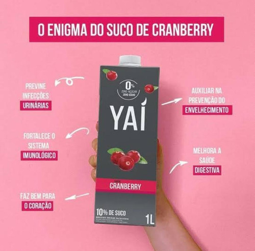 Suco Yai Sabor Cranberry Sem Açúcar 1 Litro - Kit Com 4