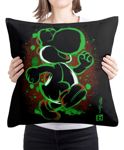 Cojin Almohada Yoshi Silueta Neon Cine Diseño Unico 45x45cm 