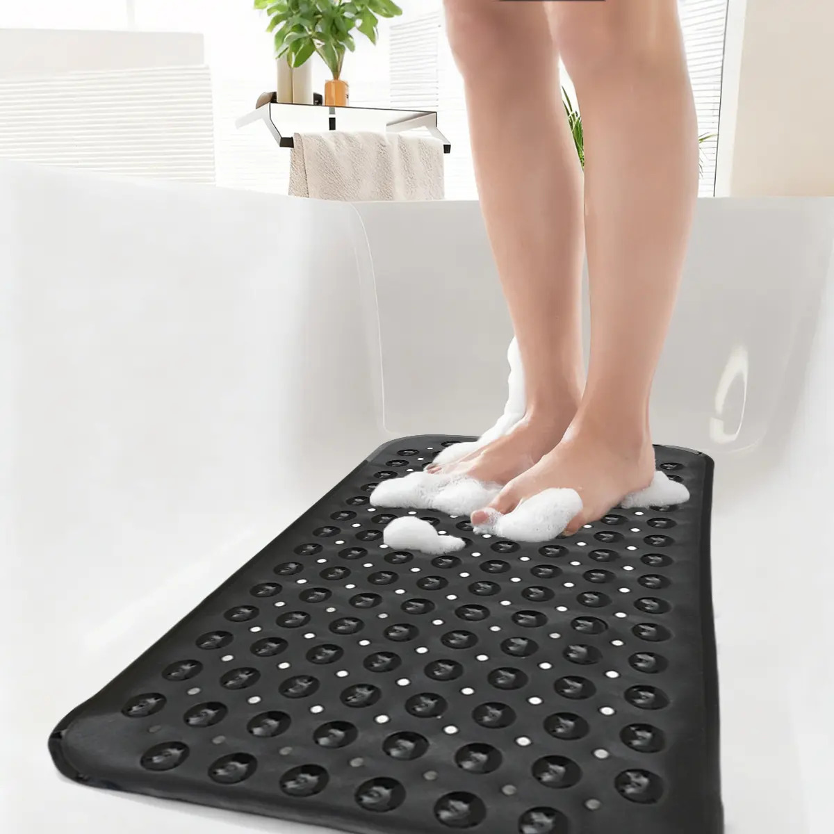 Tapete Antideslizante para Baño con Ventosas, Negro – FIESTALIFE