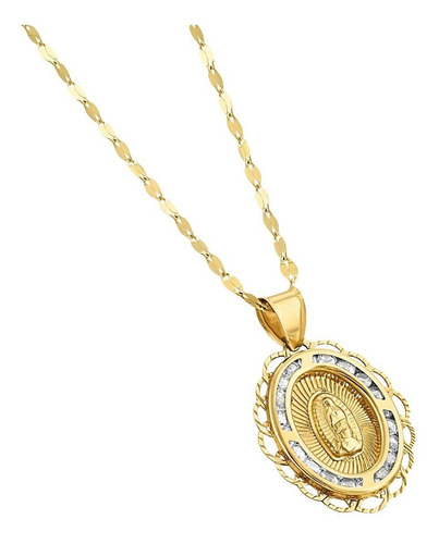 Cadena 55 Cm Medalla Virgen De Guadalupe Grande Oro Amar 10k