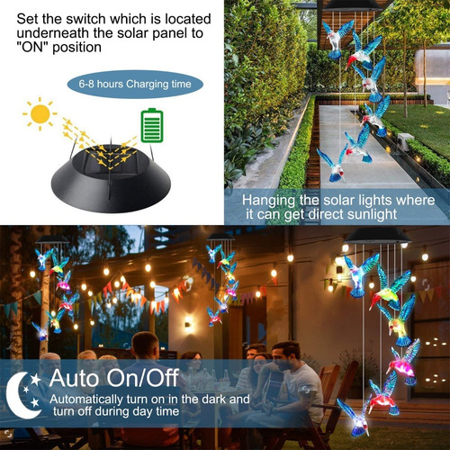 Imagen 4 de 10 de Campana De Viento De Luz Led Solar Multicolor Jardin Terraza