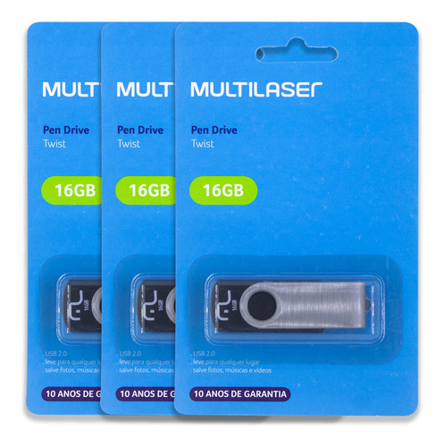 Imagem 1 de 5 de 03 Pen Drive Twist 16gb Usb Multilaser - 3 Cartelas