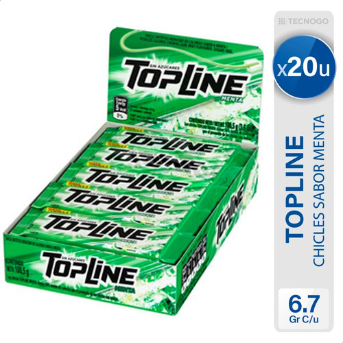 Chicle Top Line Menta Dietetico Arcor - Caja X20 Unidades