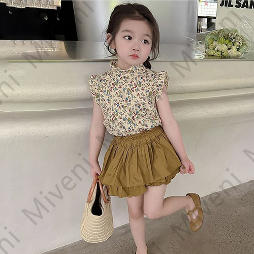 2 Piezas Conjunto Niña Top Estampado Y Falda Corta