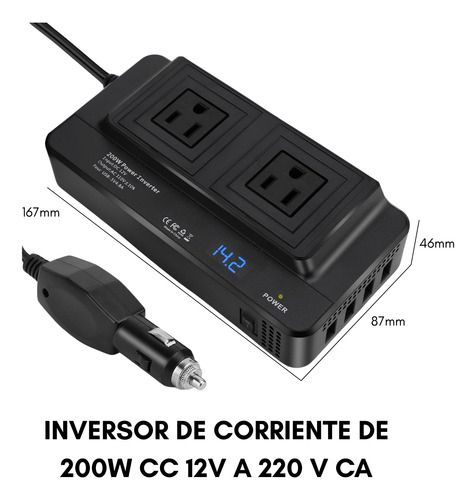 Inversor De Corriente Para Auto Coche 200w Dc 12v A 220v