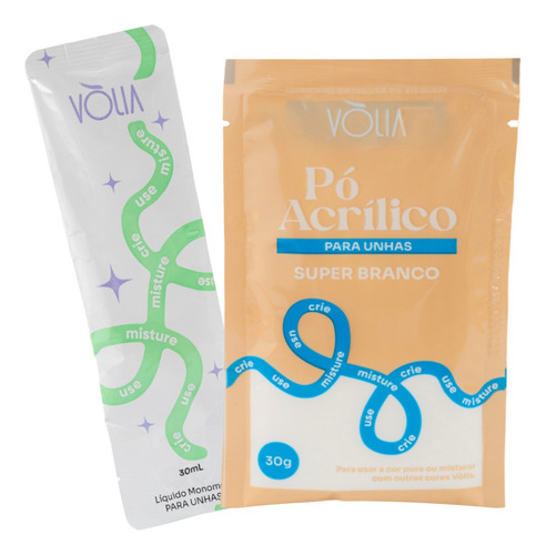 Monomer Liquid Acrylic 30ml +pó Acrílico Branco 30g Volia