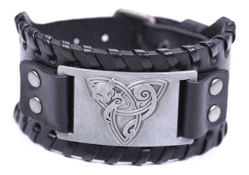 Pulsera Brazalete En Cuero Slavo Lobo Celta Vikingo Hombre