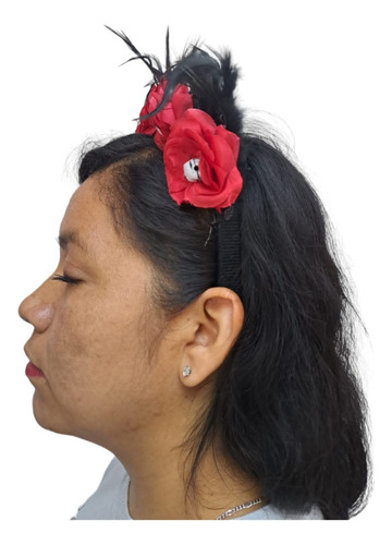 Diadema De Calaveras Con Plumas Negra Y Roja Para Halloween Color Rojo