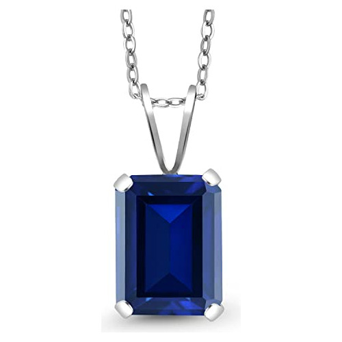 Collar - 925 Sterling Silver Blue Created Sapphire Pendant N
