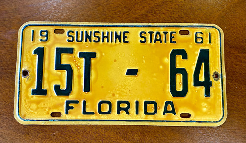 Placa Patente Antigua De Florida 1961  Estados Unidos