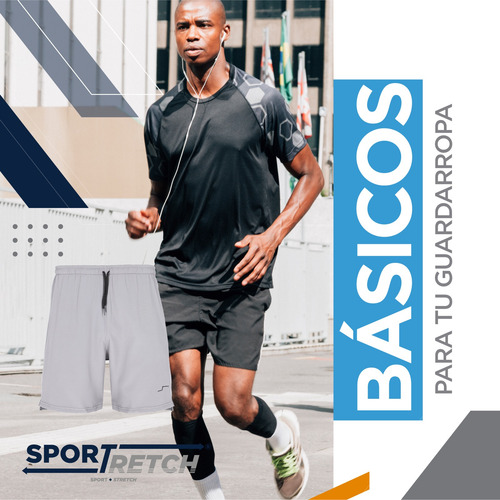 Short Deportivo Stretch Para Hombre Liso Con Bolsas Entrenar