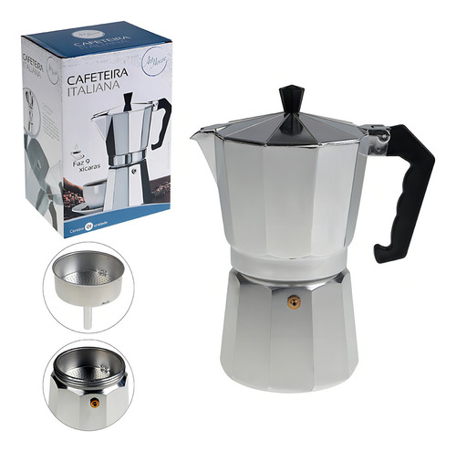 Cafeteira Italiana Alumínio 9 Xícaras 450ml Cor Aço inoxidável