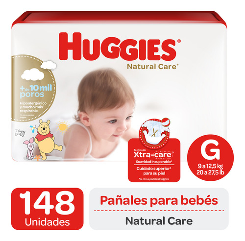 Pañales Huggies Natural Care - Paq 148 un Talla G