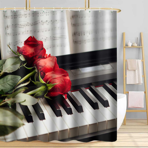 Cortina Ducha Piano 72 X 72  Juego Tematica Musical Rosa