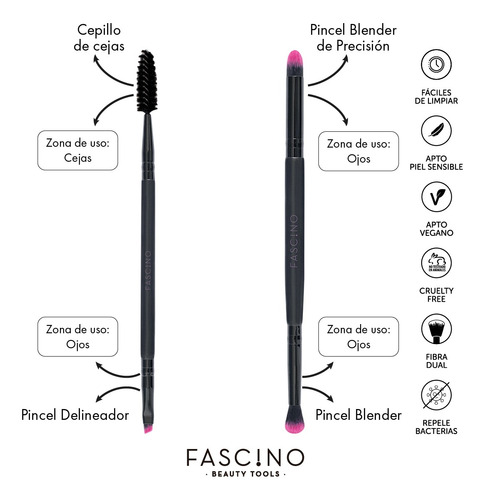 Set 8 Brochas Y Pinceles Make Up Doble Función Fascino