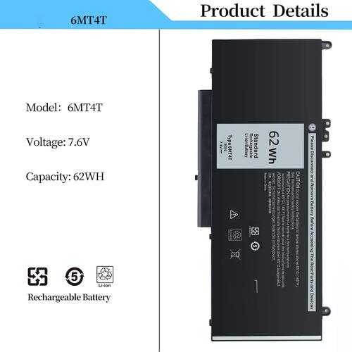 Batería 6mt4t Para Laptop Dell 62wh Latitude 3350 3160 P48g Negro