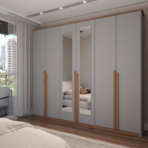 Guarda-roupa Casal Calábria Slim 6 Portas 6 Gavetas Espelho Cor Cinza