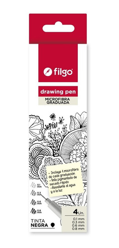 Marcador Estilografo Punta Filgo Pen Negro Graduado X 4 Unid