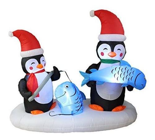 6 Pies De Largo Iluminado Navidad Hinchable Dos Pingüinos F