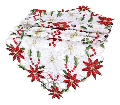 Jidihu Camino De Mesa Noche Buena Navideño Navidad Bordado