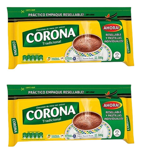 Chocolate Taza Corona Tradicional 500gr X 2 Unidades