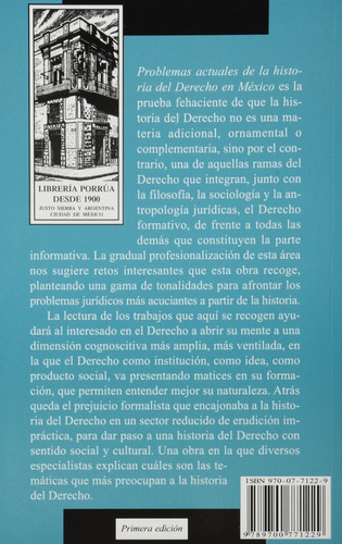 Problemas Actuales De La Historia Del Derecho En Mexico, De José Ramón Narváez Hernández. Editorial Porrúa México, Tapa Blanda En Español, 2007