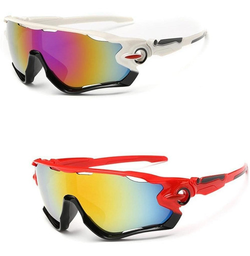 Óculos Esportivo Bike Ciclismo Espelhado Kit 2 Unidades Cor Espelhada Cor da armação Branco e Vermelho Cor da lente Azul-celeste