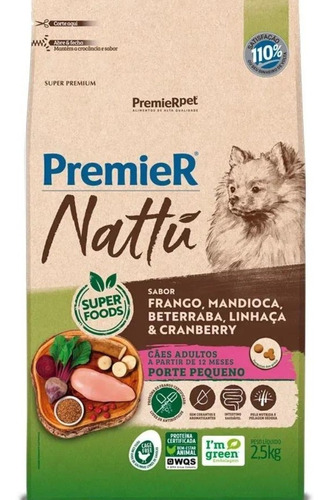 Ração Premier Nattu Cães Ad Raças Pequenas Mandioca 2,5kg