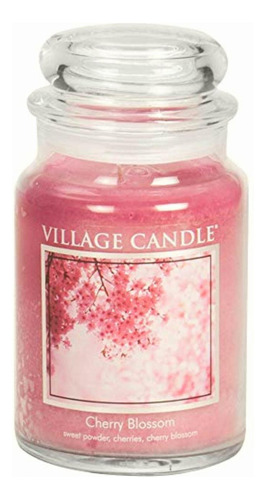 Village Candle - Vela Aromática De Vidrio (26 Oz), Rosado Color Rosa Fragancia Cereza Liso