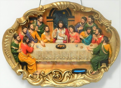 Colgante Ultima Cena Ovalada 3d 25x35cms Artesania De Resina