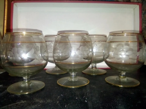 Juegos De 6 Copas De Cristal Tallada Con  Oro