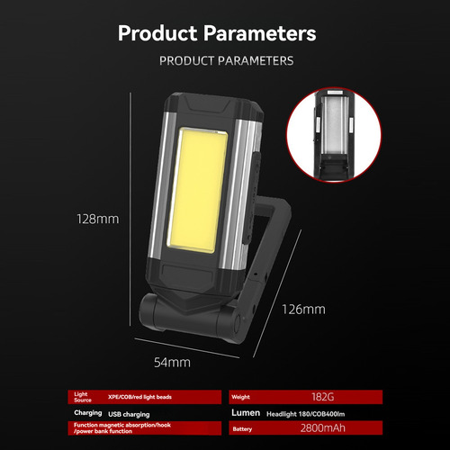 Luz De Trabajo Led Plegable Cob: Recargable Por Usb, Multifu