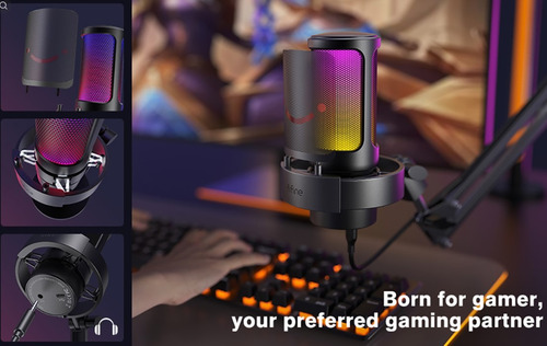 Microfone Fifine Ampligame A8 Rgb Condensador Cardióide