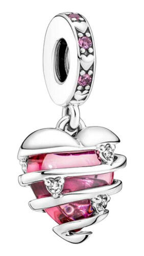 Charm Plata S925 Corazón Colgante Murano Rosa Compatible Pan