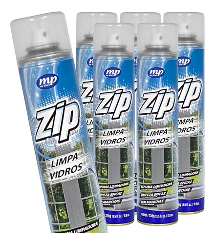 Limpa Vidros Zip Spray Espuma Eficaz Sem Manchas - 6 Unid.