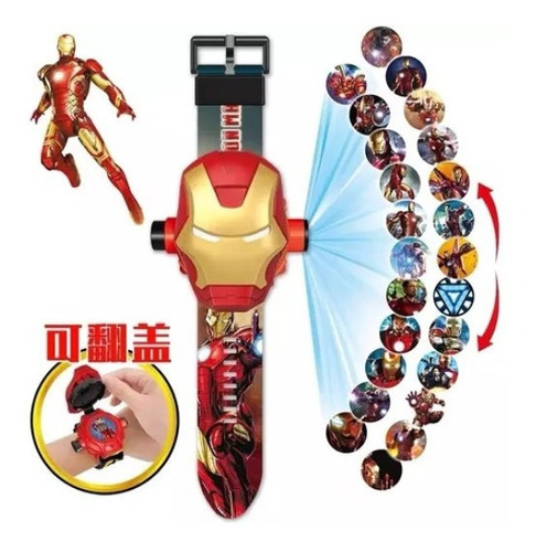 Reloj De Proyección Juguete Para Niños Iron Man Rojo