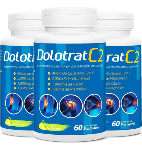 Imagem 1 de 4 de 3x Dolotrat C2 Colageno Tipo 2 40mg + Vitaminas 60 Comps