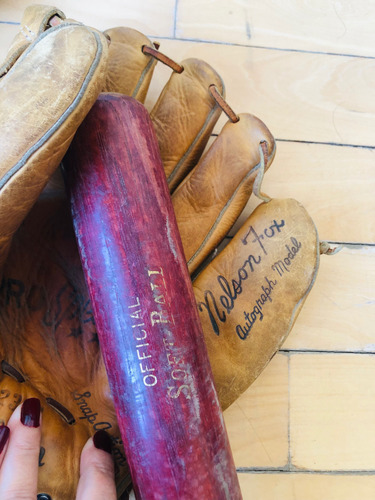 Trío Antiguo Béisbol Bate Pelota E Guante Wilson 1958 (Usado)