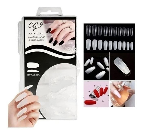 Tips Coffin Ballerina Cristal Natural 100 Unidades Uñas 