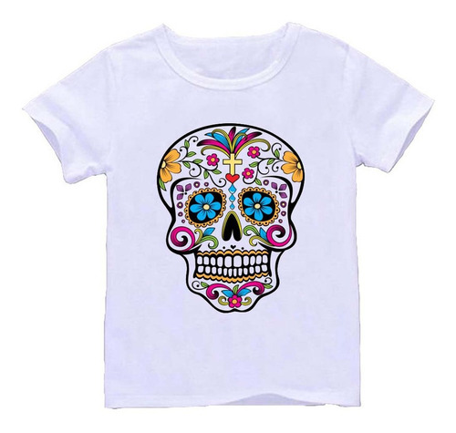 Remera Blanca Niños Calavera R407