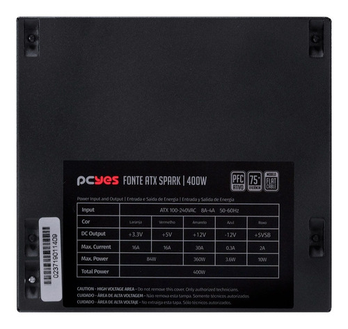 Fonte Gamer Pcyes Spark 400w Pfc Ativo 75+ 1 Ano De Garantia
