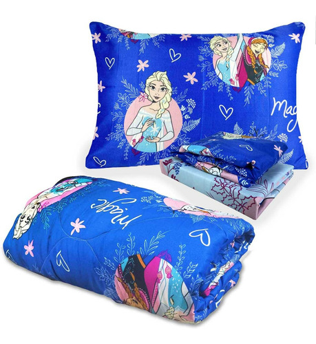 Edredom + Jogo De Cama 3 Pçs Frozen Disney Infantil Menina