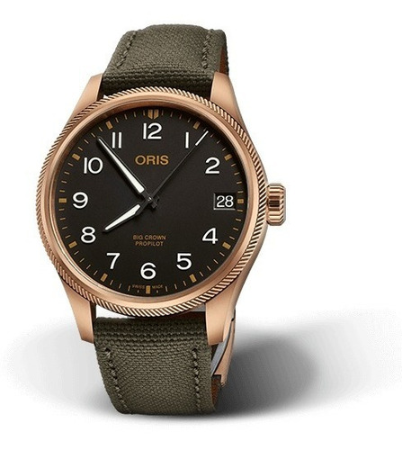 Oris Big Crown Propilot Big Date Bronce 01751 77613164-07 Correa Verde Fondo Negro