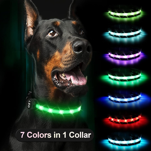 Collar De Perro Con Luz Led Recargable  De 7 Colores En 1, C